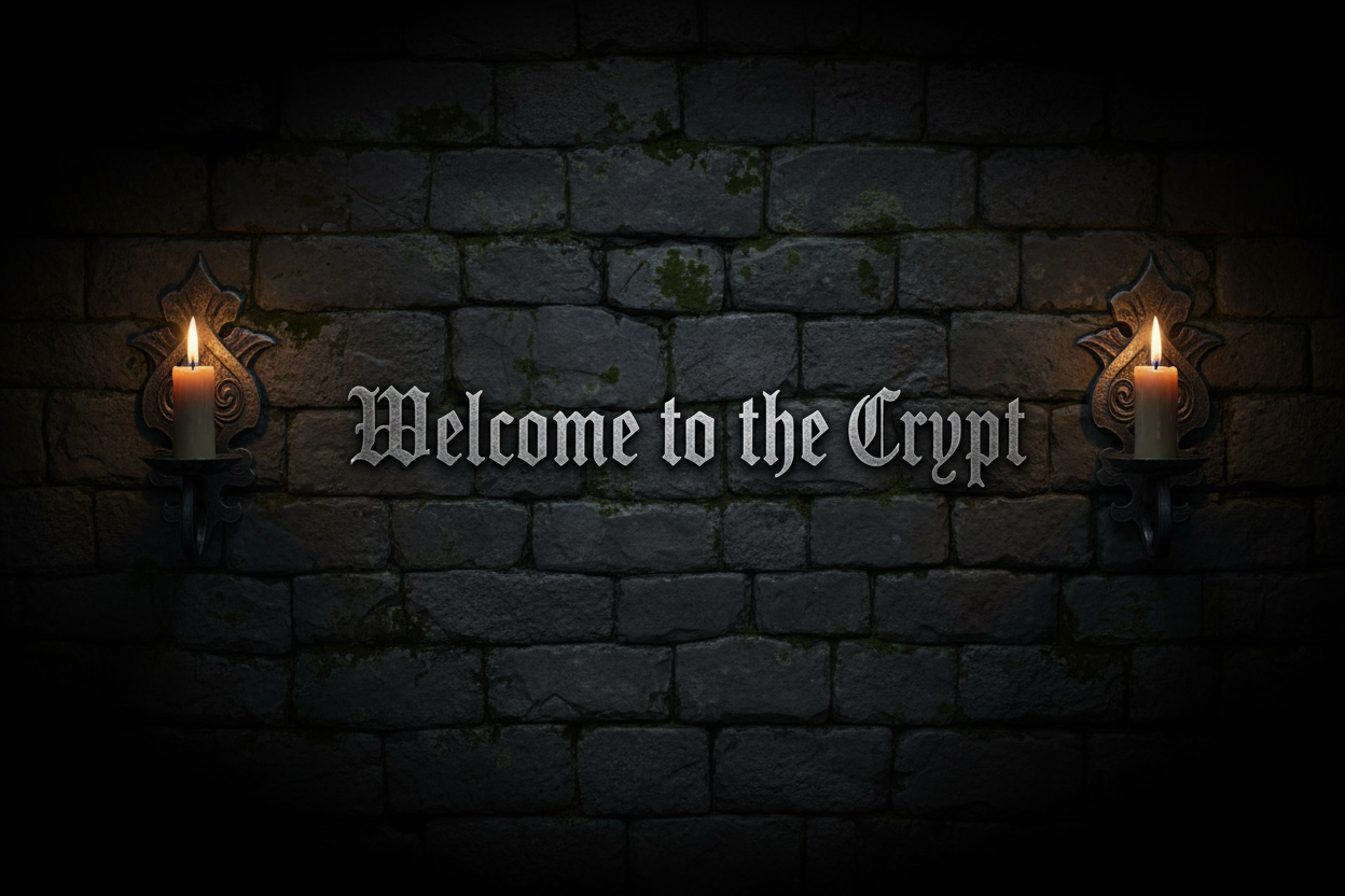 Welcome to the Crypt Banner - Silver Text